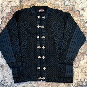 Vintage Norwegian Style  Cardigan Sweater With Metal Claps